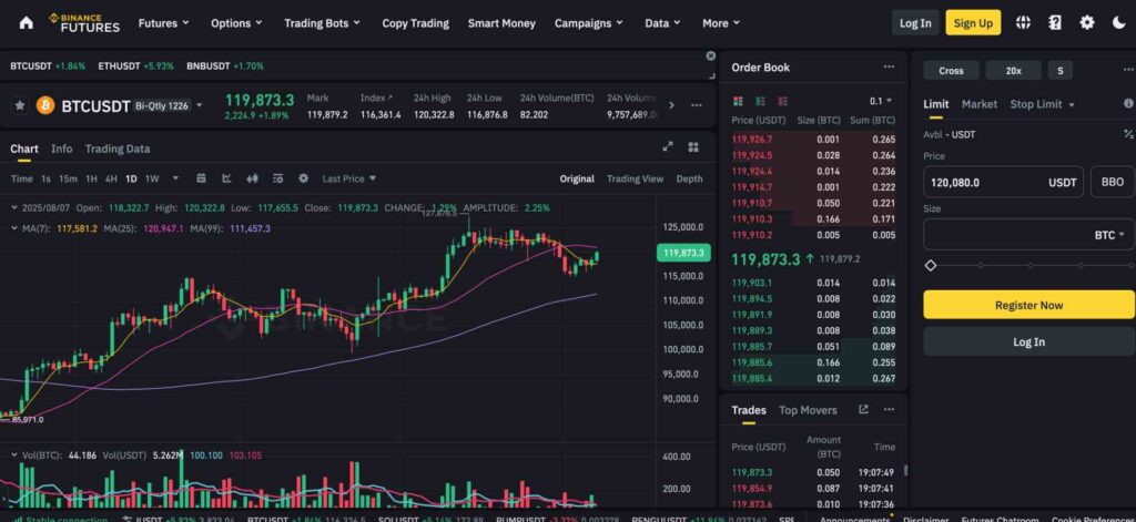 Binance futures BTC/USDT chart.