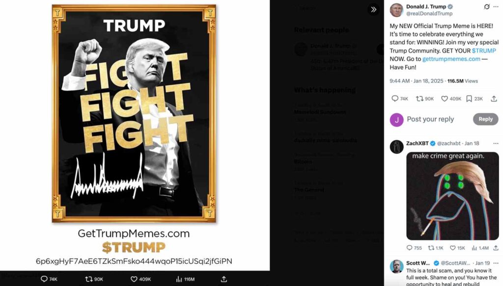 Donald Trump announced new meme coin on X