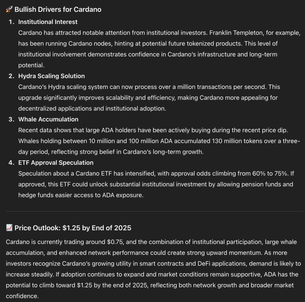 ChatGPT Predicts the Price of XRP, Dogecoin, Cardano by End of 2025