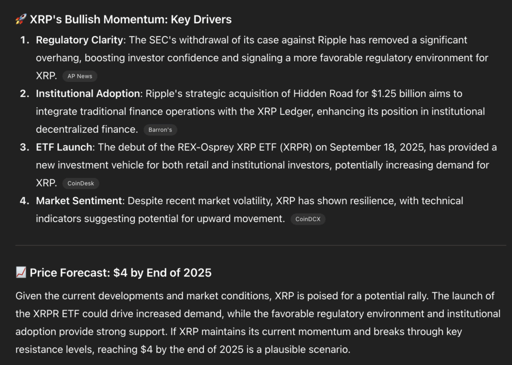 ChatGPT XRP Price Prediction 2025
