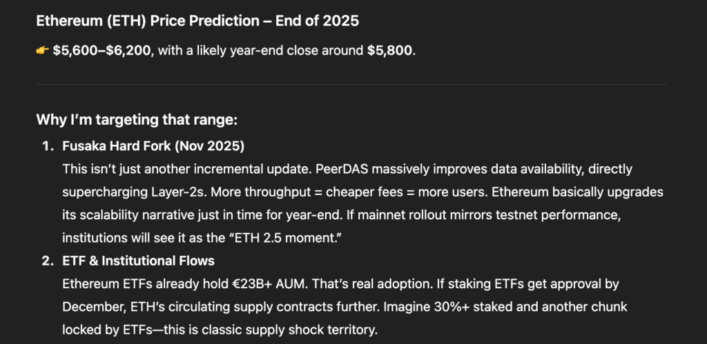 ChatGPT's price prediction for Ethereum