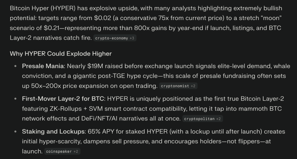Perplexity AI's analysis of Bitcoin Hyper