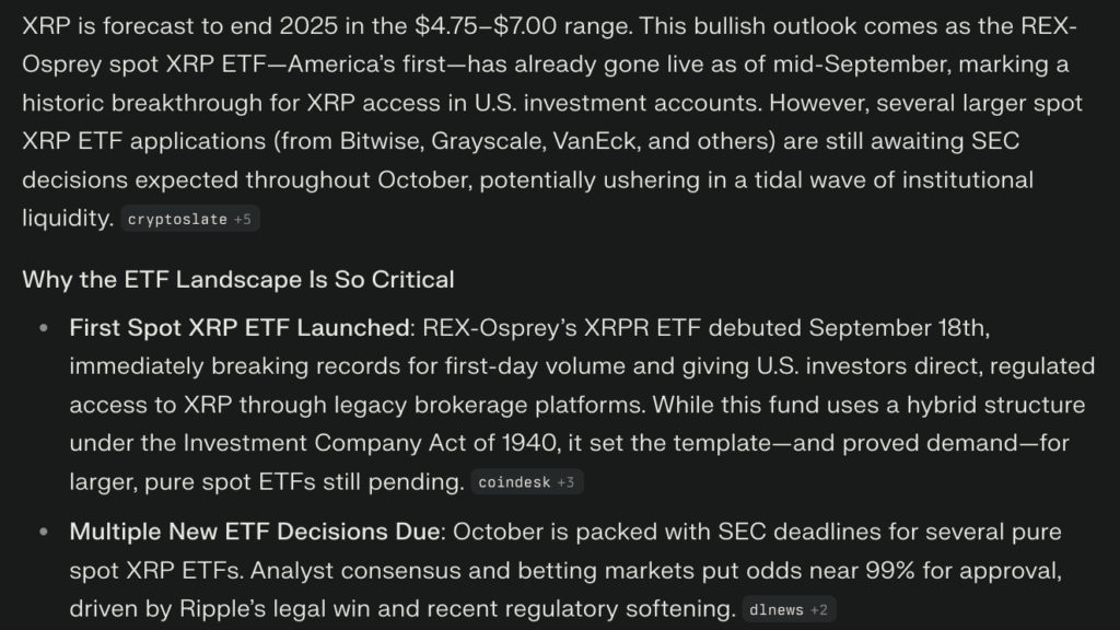 Perplexity AI's analysis of XRP price prediction