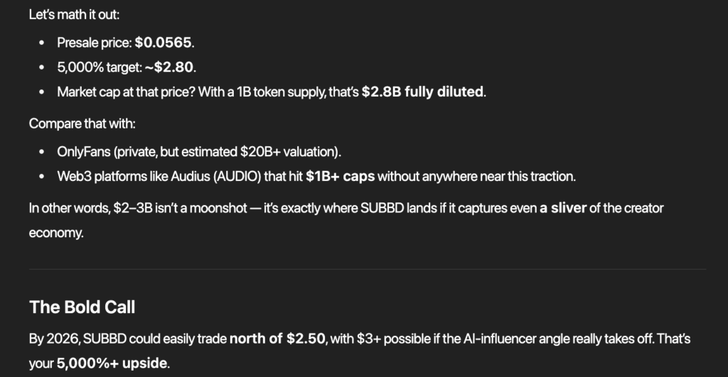 ChatGPT analysis of SUBBD crypto presales