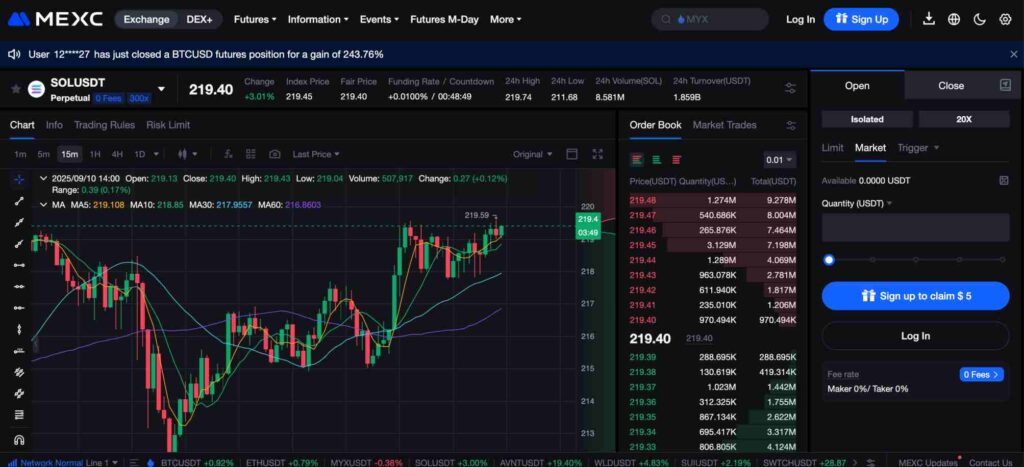SOL/USDT futures on MEXC