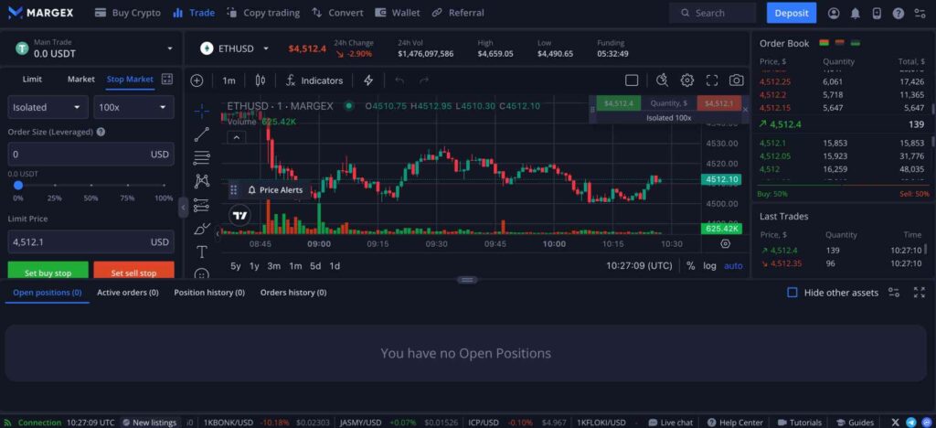 Trading ETH/USDT futures on Margex
