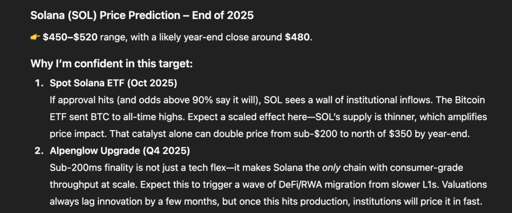 ChatGPT's price prediction for Solana