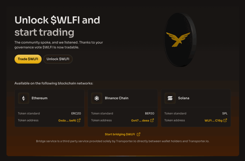 World Liberty Financial homepage