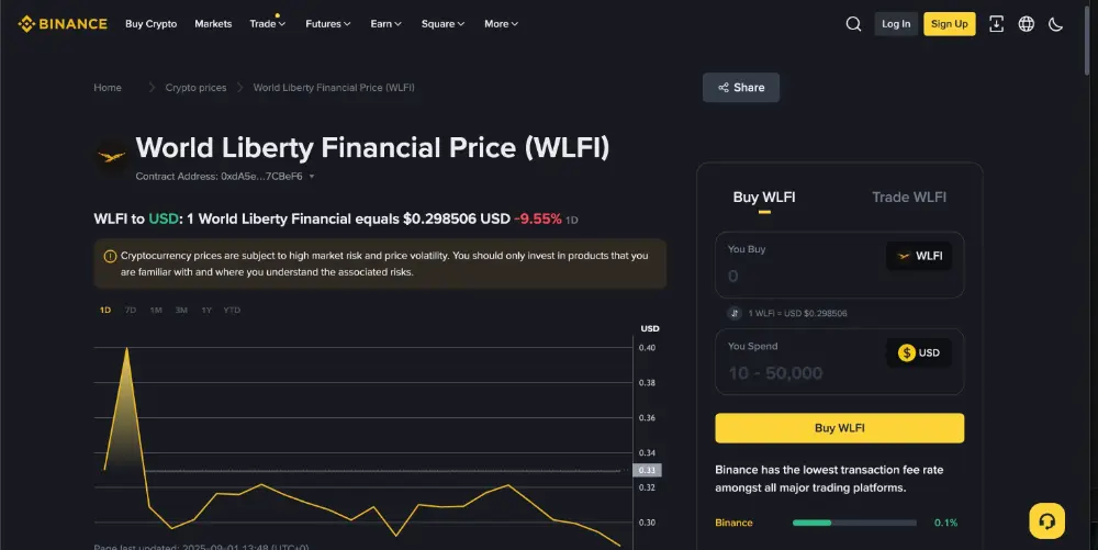 buy WLFI token on Binance