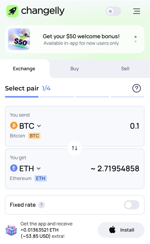 exchanging crypto in changelly