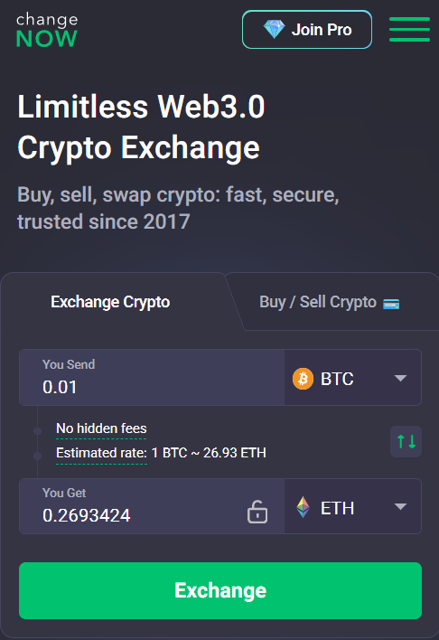 exchanging crypto in changenow