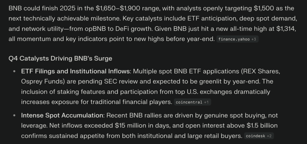 Perplexity price prediction for BNB