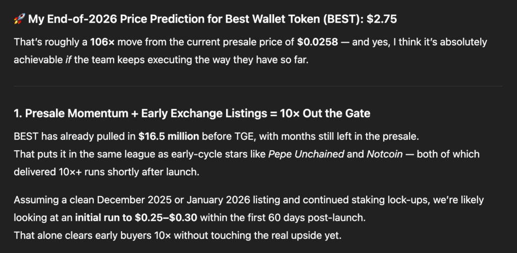 ChatGPT's price prediction for Best Wallet Token