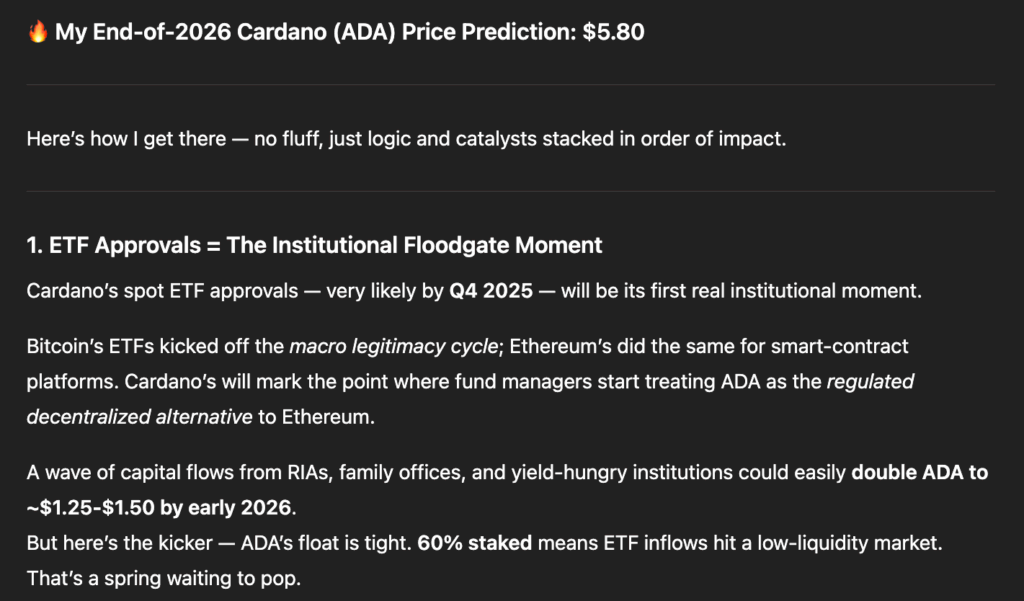 ChatGPT's price prediction for Cardano