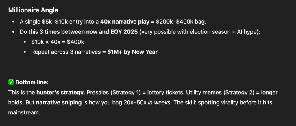 ChatGPT meme coin millionaire strategy