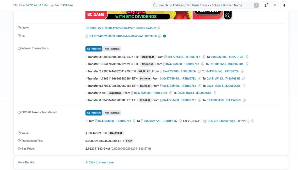Bitcoin Hyper whale purchase