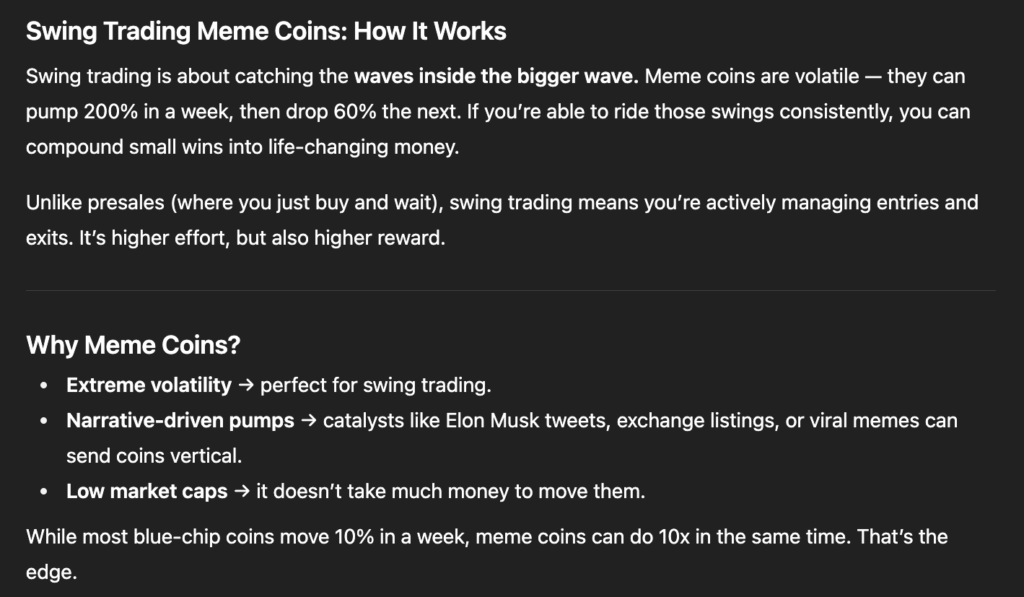 ChatGPT's strategy for swing trading meme coins