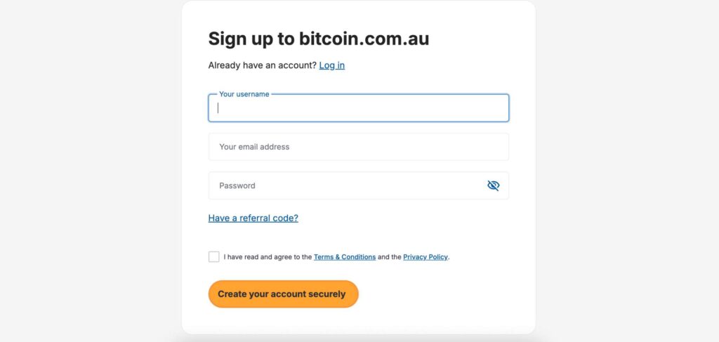 Bitcoin.com.au open account