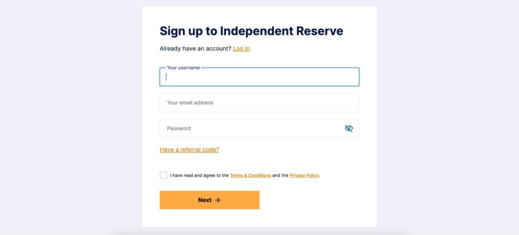 Independent Reserve open an account