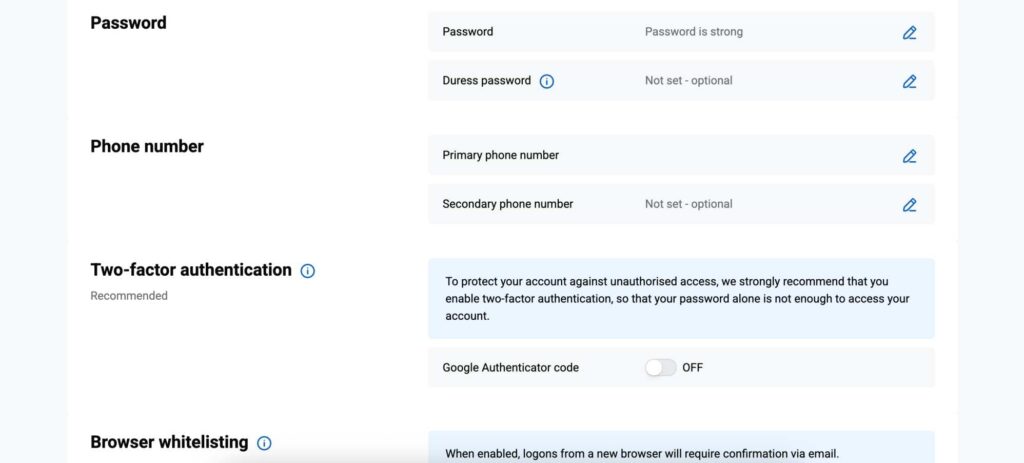 Independent Reserve security features