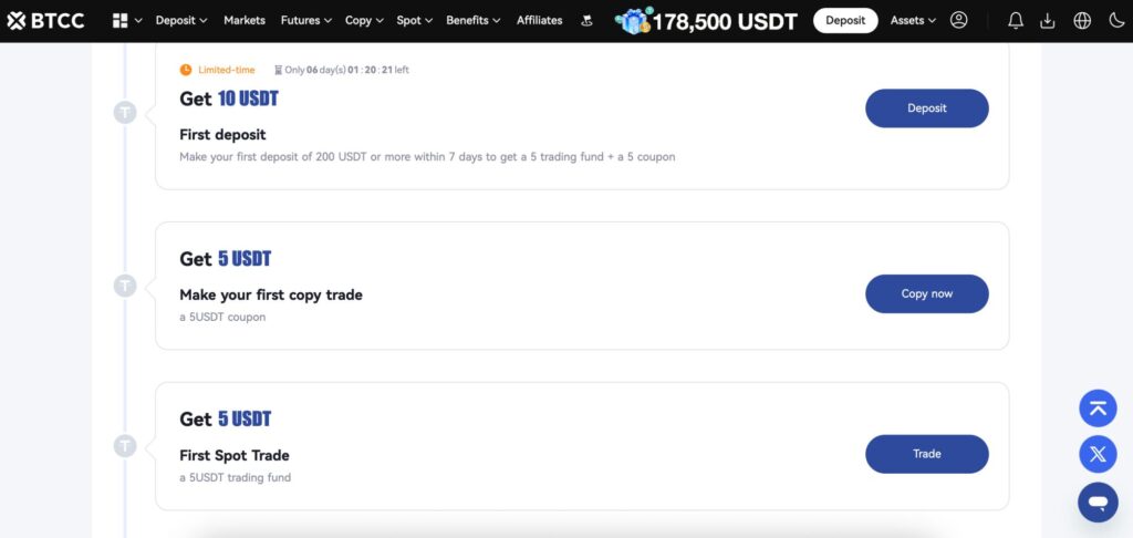 BTCC free bonus USDT