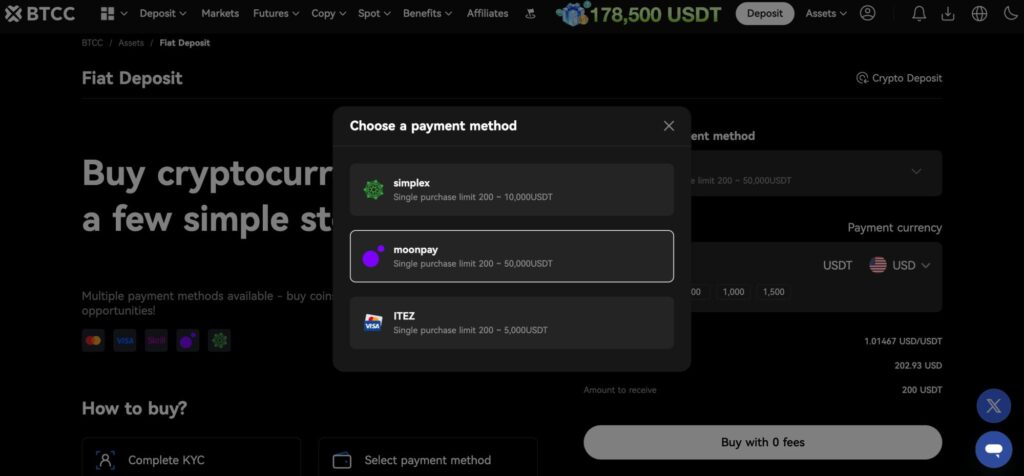 BTCC fiat deposit