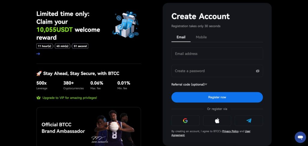BTCC open account