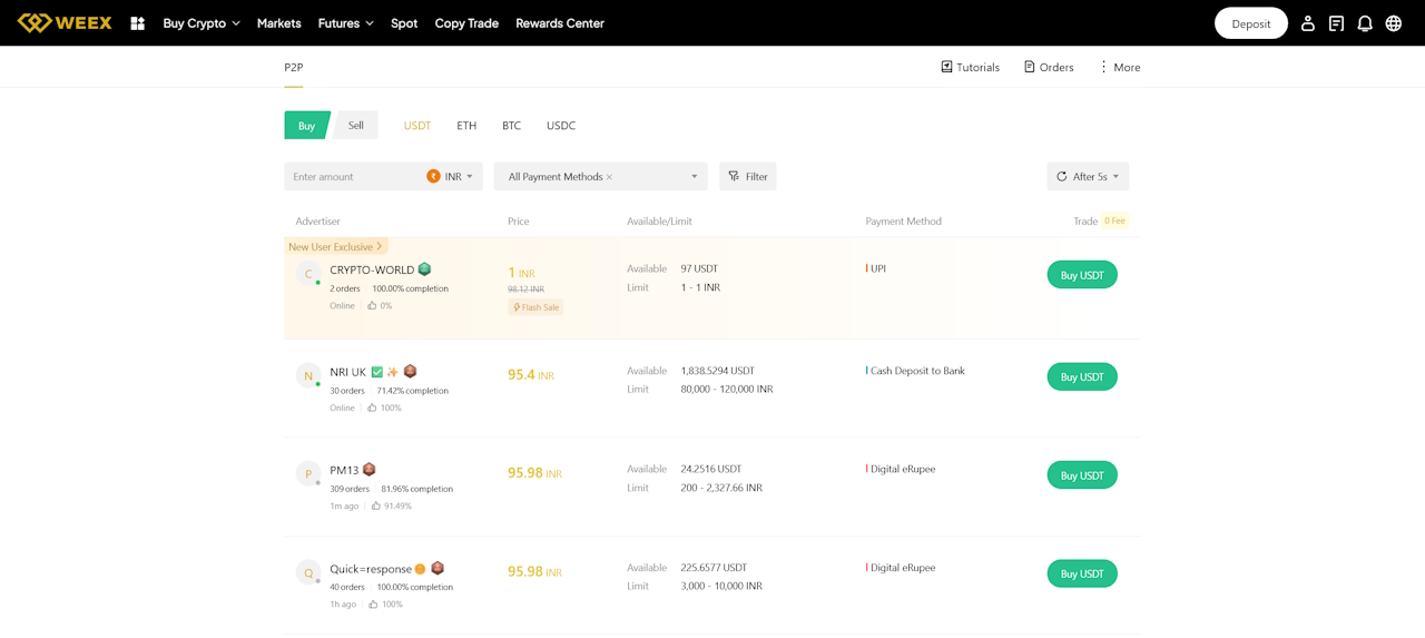 WEEX P2P Marketplace