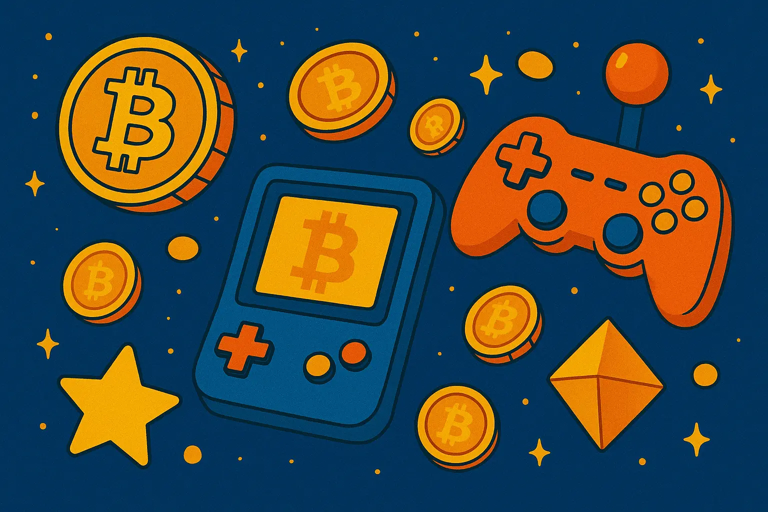 Crypto casino games illustration with game console and controller