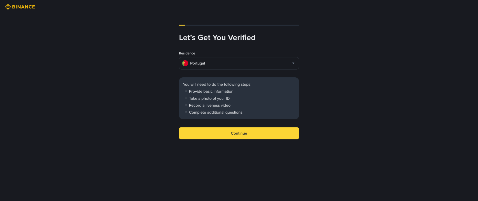 Binance verification
