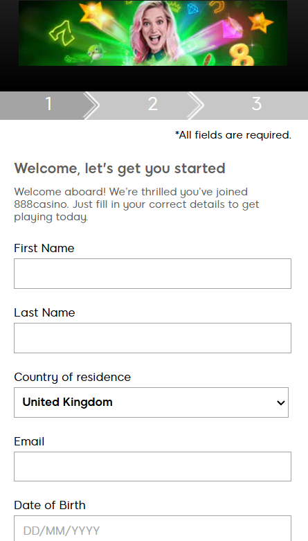 registering at 888casino