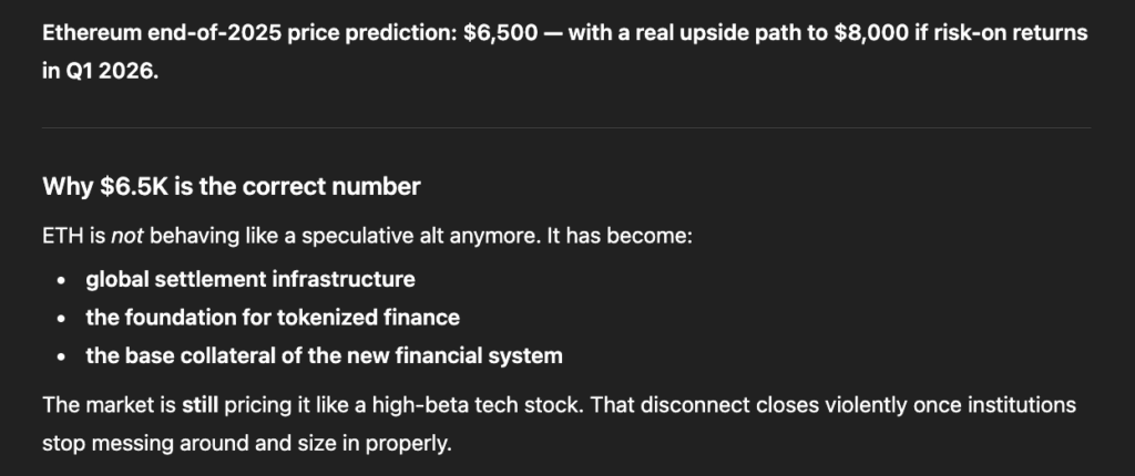 ChatGPT's price prediction for Ethereum