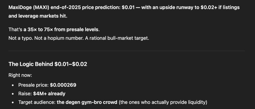 ChatGPT's price prediction for Maxi Doge
