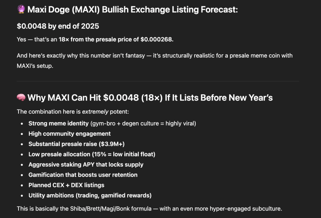 ChatGPT price prediction for Maxi Doge