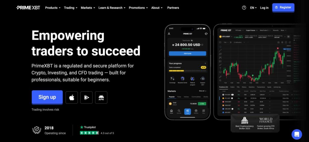 PrimeXBT crypto futures and CFD trading