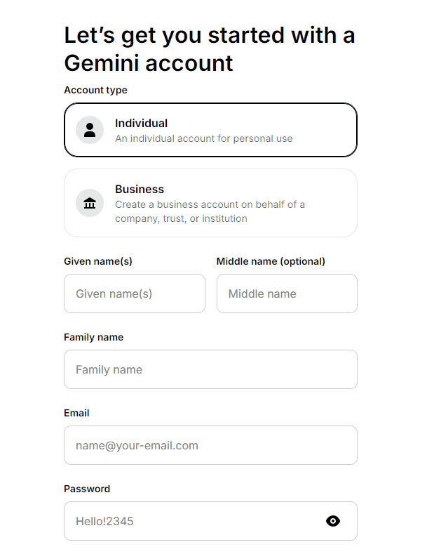 Gemini Exchange Account Verification