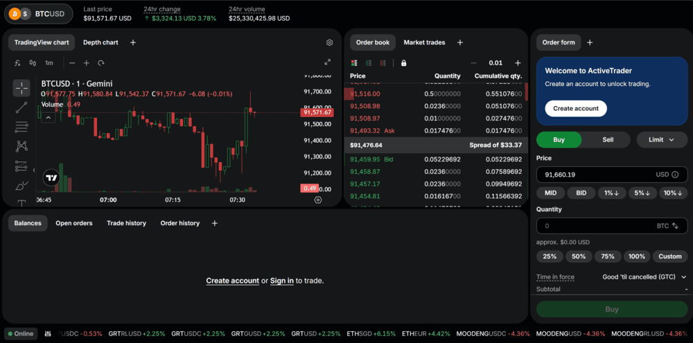 Gemini ActiveTrader Trading Platform