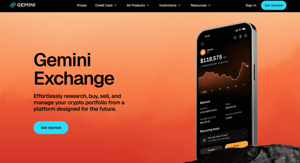 Gemini Crypto Exchange Homepage