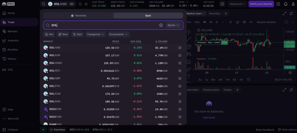 Kraken search for a crypto market