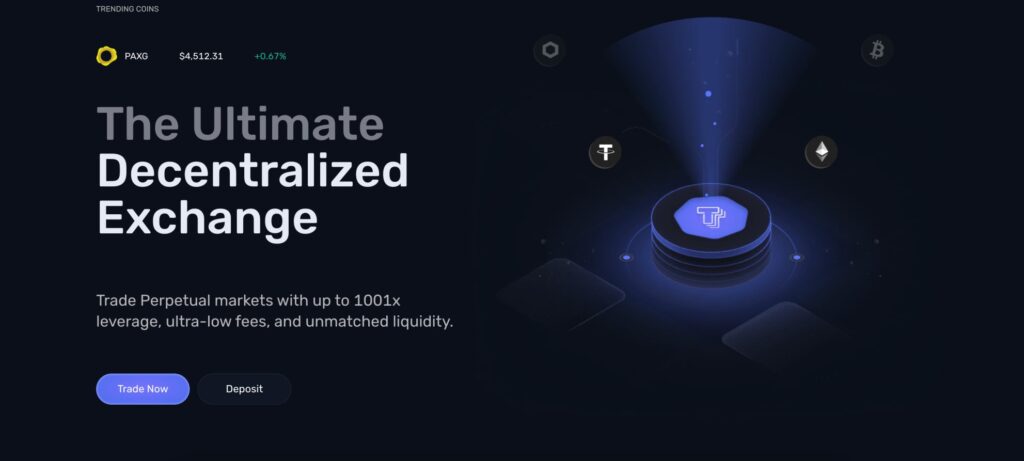 The True Trade DEX homepage