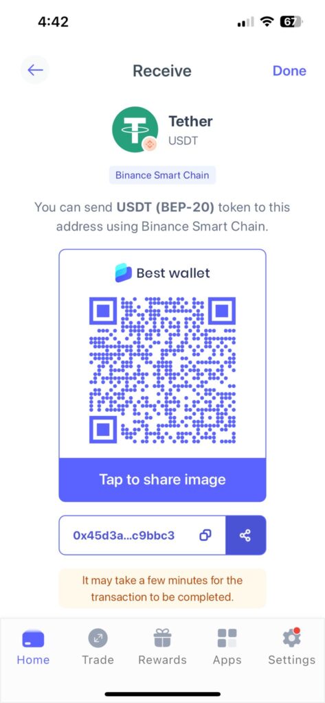 Best Wallet deposit USDT on the BNB Chain