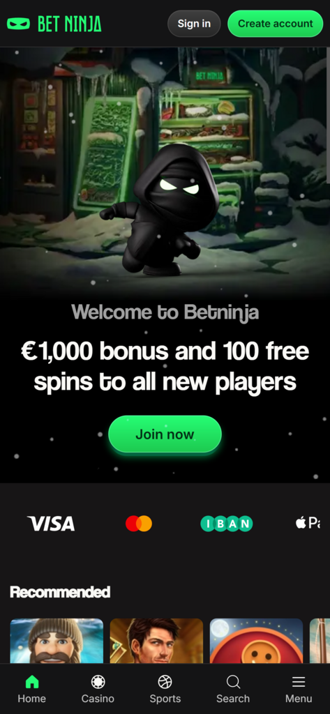 betninja home page with welcome bonus