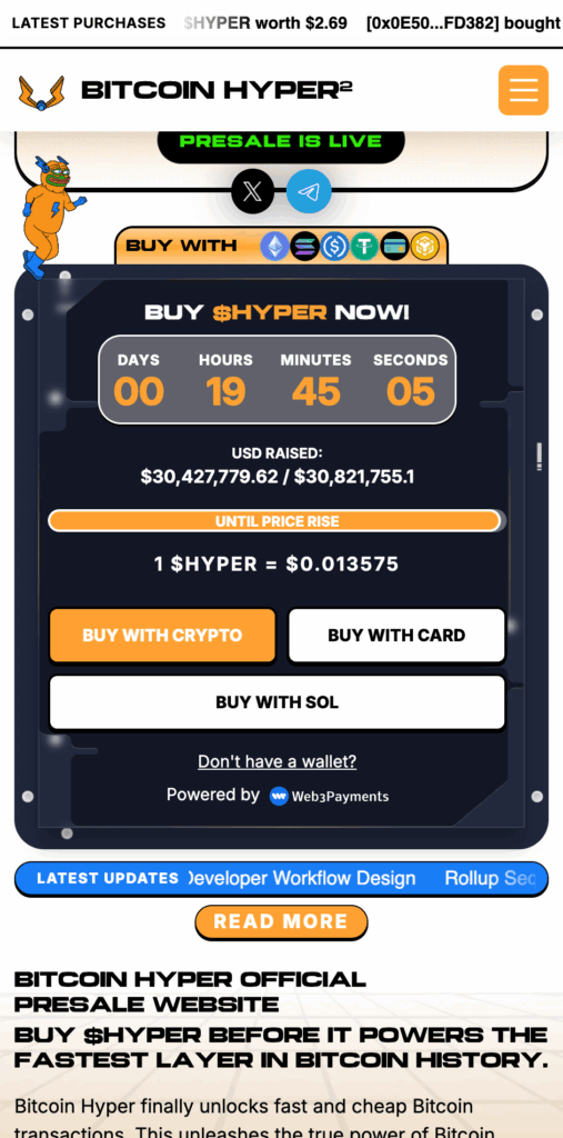 Bitcoin Hyper presale chart: the next crypto to hit 1 dollar.