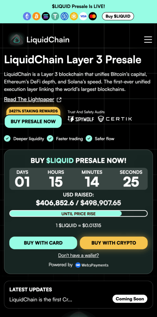 LiquidChain Layer 3: the next crypto to hit 1 dollar.
