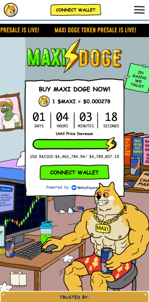 Maxi Doge token sale dashboard: one of the best altcoins to buy now.