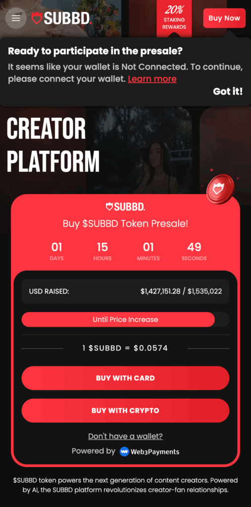 SUBBD creator platform presale for the next crypto to explode.