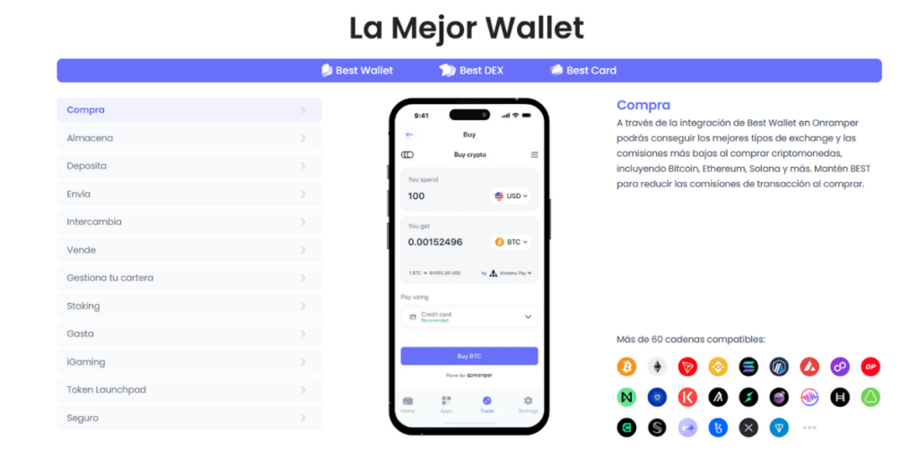 Captura de funciones de Best Wallet