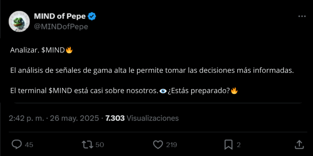 Captura de X de MIND of Pepe, tendencia en la narrativa de memecoins.