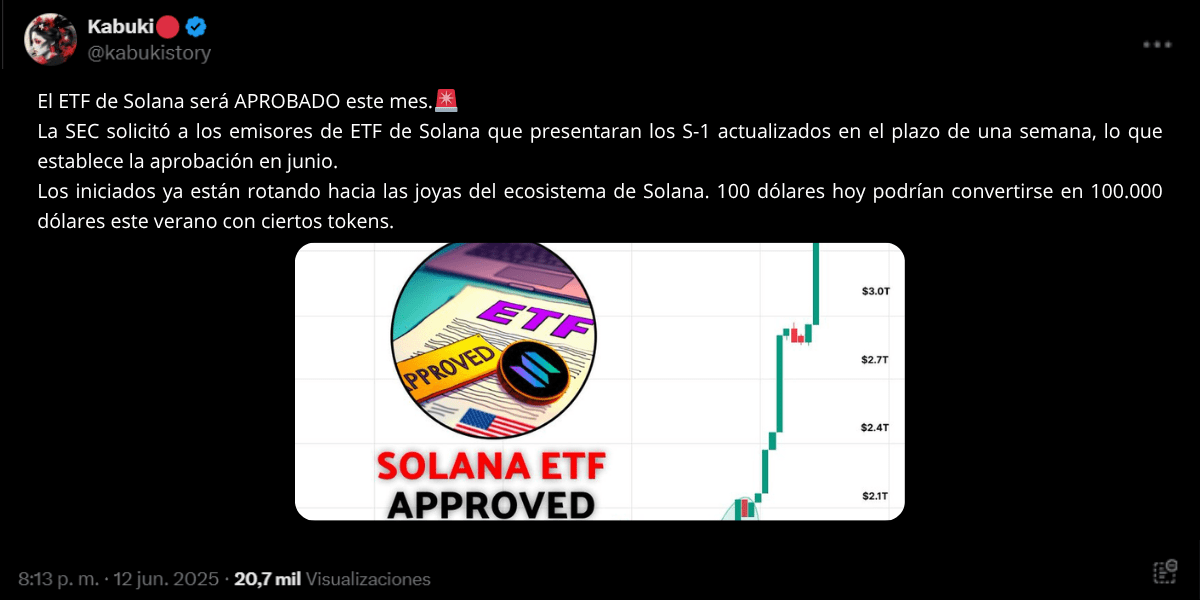 Captura de X de conocido trader hablando del impacto de ETFs de SOL.