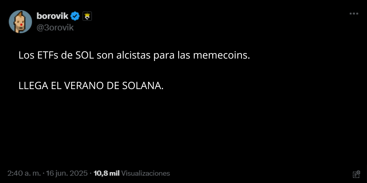 Captura de X de Vorobik hablando de beneficios de ETF de SOL para memecoins.
